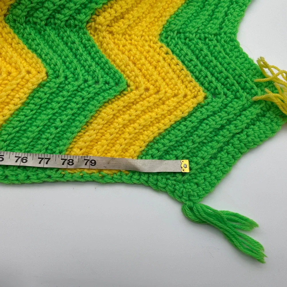 Vintage‎ Handmade Granny Crocheted Throw/Blanket  75” x 90”  Green and Yellow
